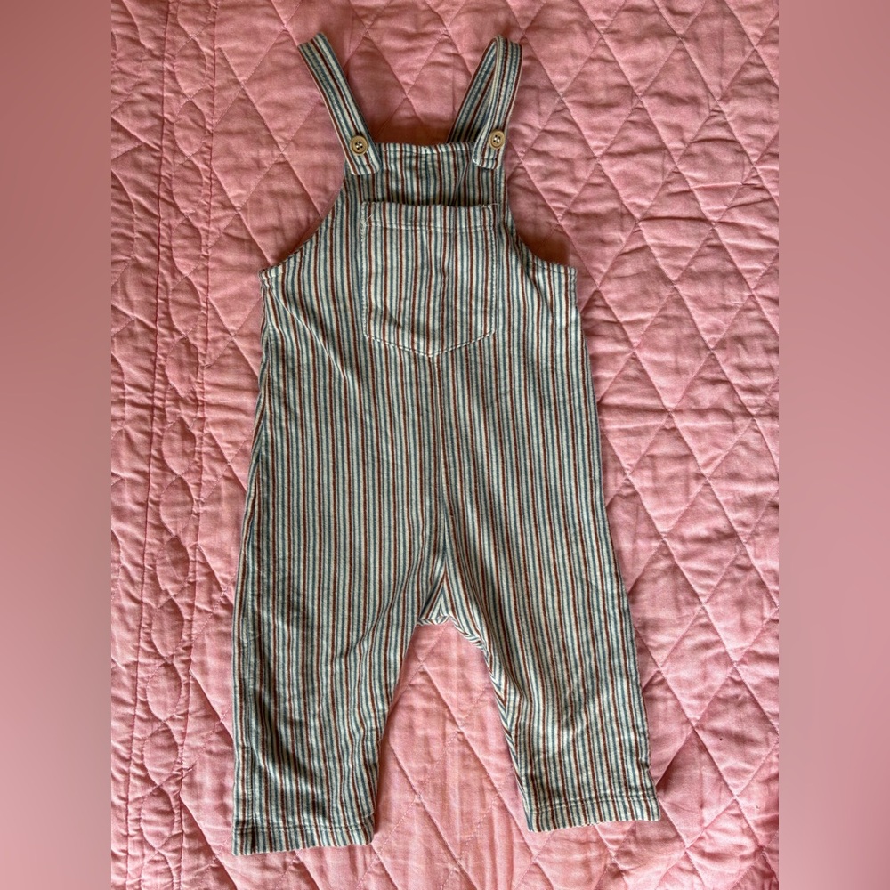 Zara Multicolor Striped Overalls with Button Detail 6-9 months